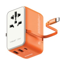 Momax 1-World+ 3-Port Travel Charger Built-In USB-C Cable 25W